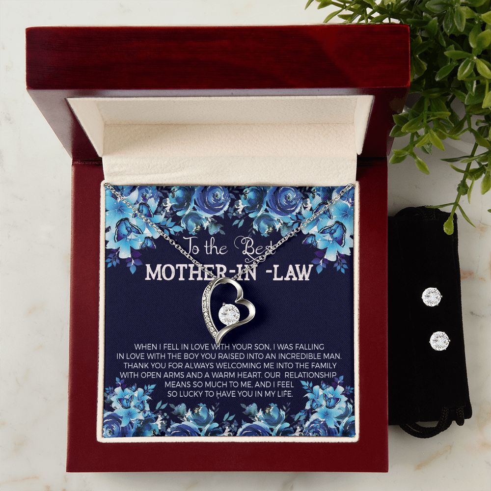Mother in Law Forever Love Heart Necklace Earring Set-[Heartfelt Family Gift]