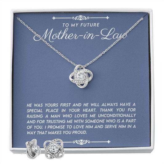 Mother of The Groom -Love Knot Necklace Earring Set -Jewelry Gift From Bride-[Heartfelt Family Gift]