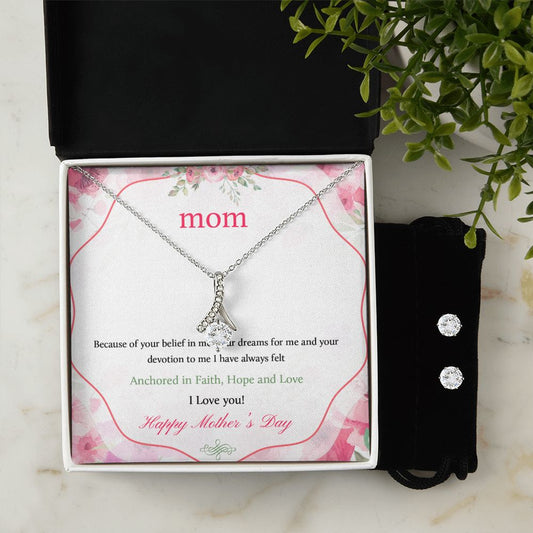 Mother's Day Anchored In Faith Alluring Beauty Necklace Earring Set-[Heartfelt Family Gift]