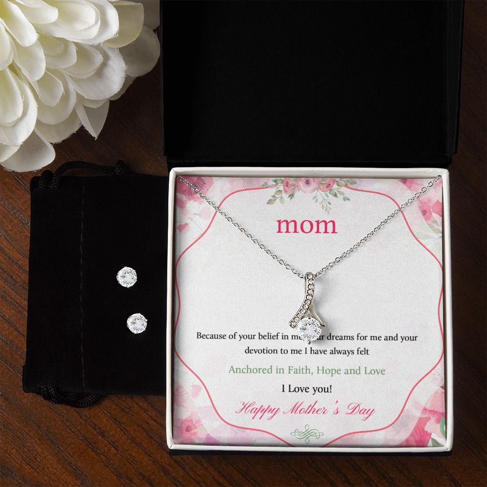 Mother's Day Anchored In Faith Alluring Beauty Necklace Earring Set-[Heartfelt Family Gift]