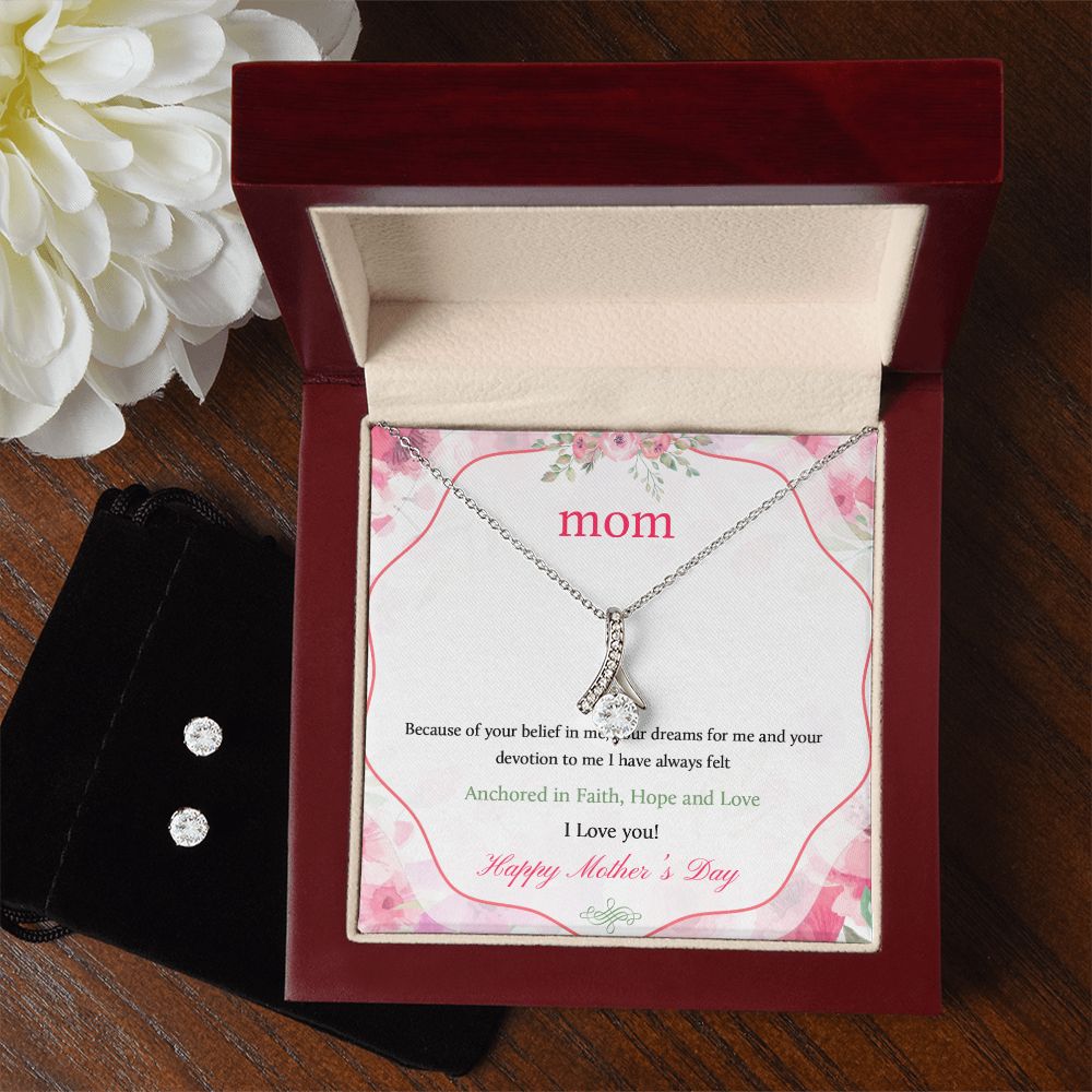 Mother's Day Anchored In Faith Alluring Beauty Necklace Earring Set-[Heartfelt Family Gift]