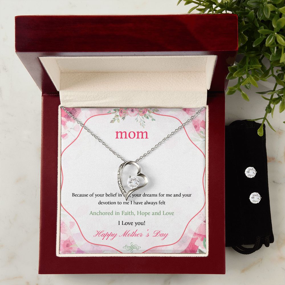 Mother's Day Anchored In Faith Forever Love Necklace Earring Set-[Heartfelt Family Gift]