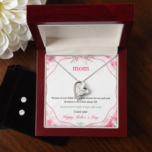 Mother's Day Anchored In Faith Forever Love Necklace Earring Set-[Heartfelt Family Gift]