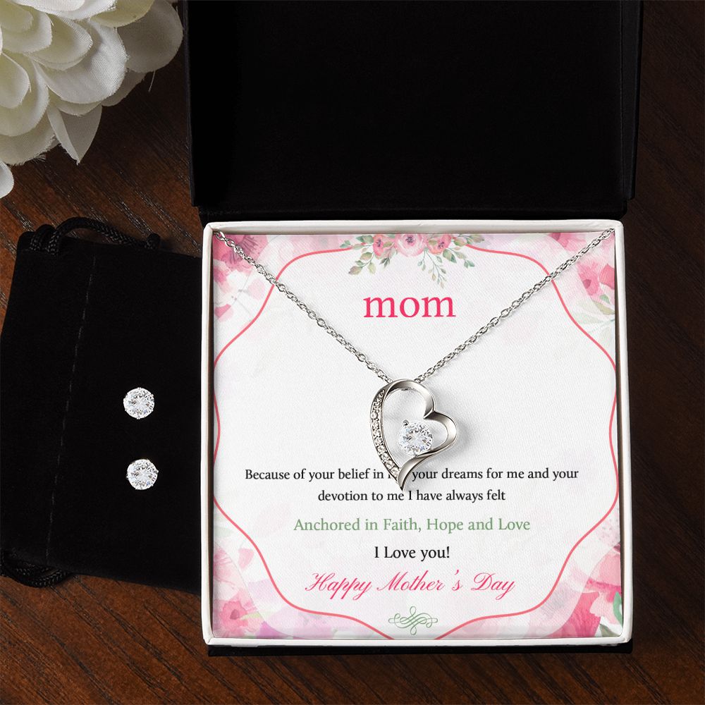 Mother's Day Anchored In Faith Forever Love Necklace Earring Set-[Heartfelt Family Gift]