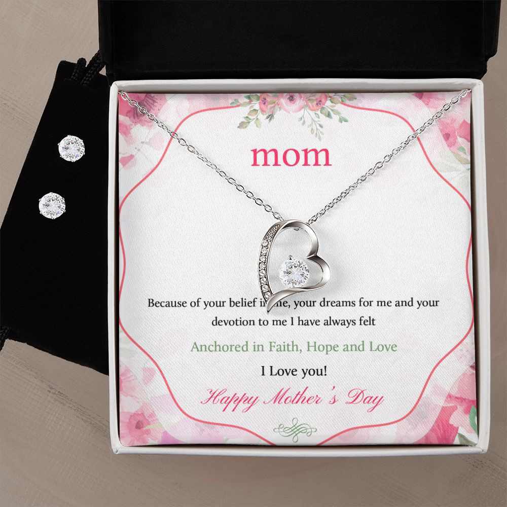 Mother's Day Anchored In Faith Forever Love Necklace Earring Set-[Heartfelt Family Gift]