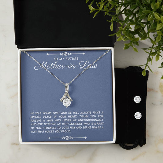 My Future Mother in Law Petite Ribbon Necklace Earring Jewelry Gift From Bride-[Heartfelt Family Gift]