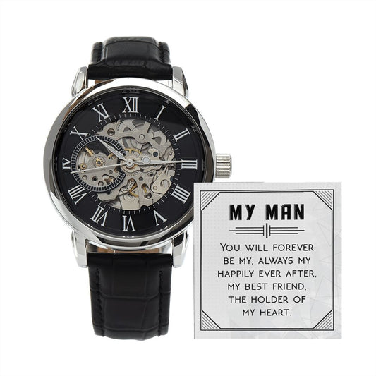 My Man Forever and Always Men's Openwork Watch with Lighted Gift Box-[Heartfelt Family Gift]