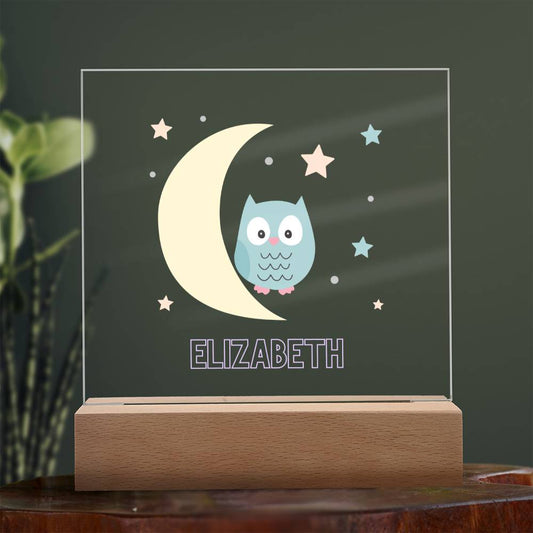 Owl Lighted Acrylic Sign For Nursery Girls Room -Personalized Name-[Heartfelt Family Gift]