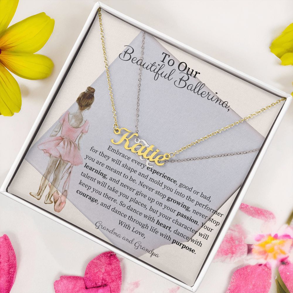 Personalized Name Necklace - Gift for Dancer -From Grandma and Grandpa-[Heartfelt Family Gift]