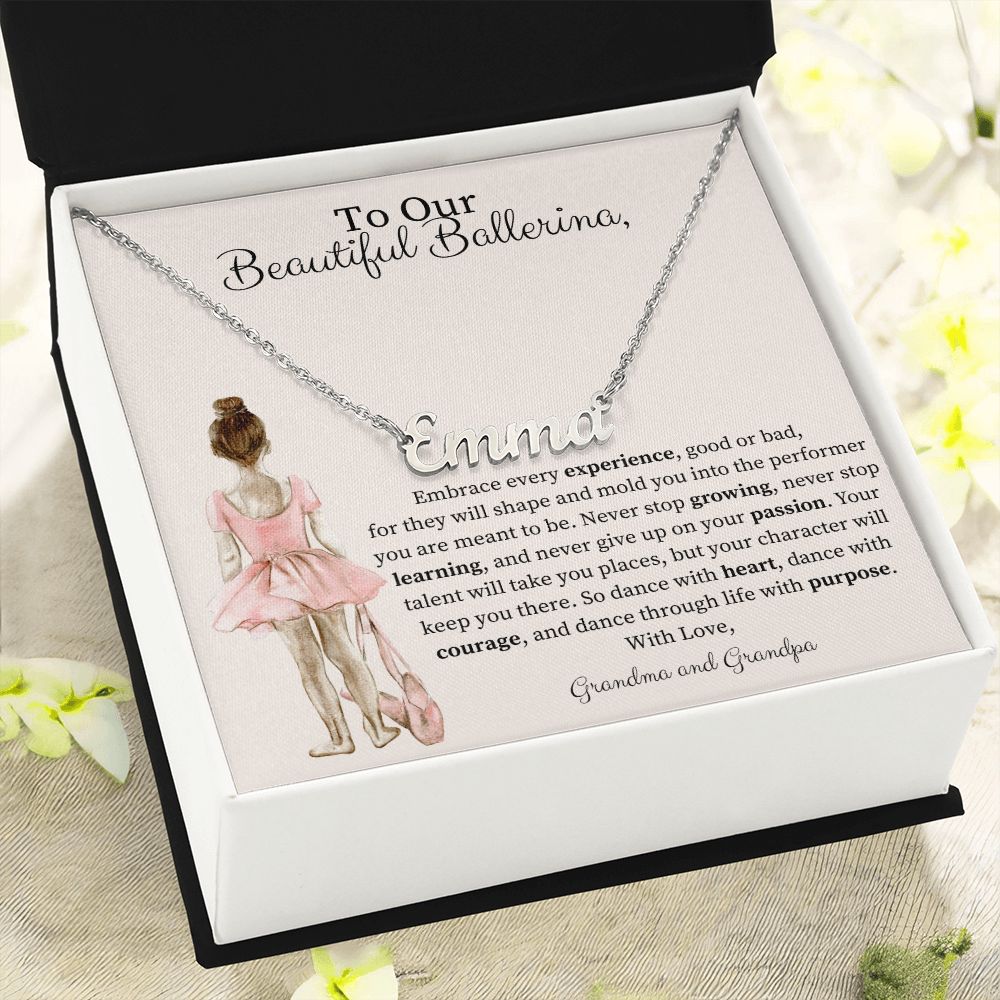 Personalized Name Necklace - Gift for Dancer -From Grandma and Grandpa-[Heartfelt Family Gift]