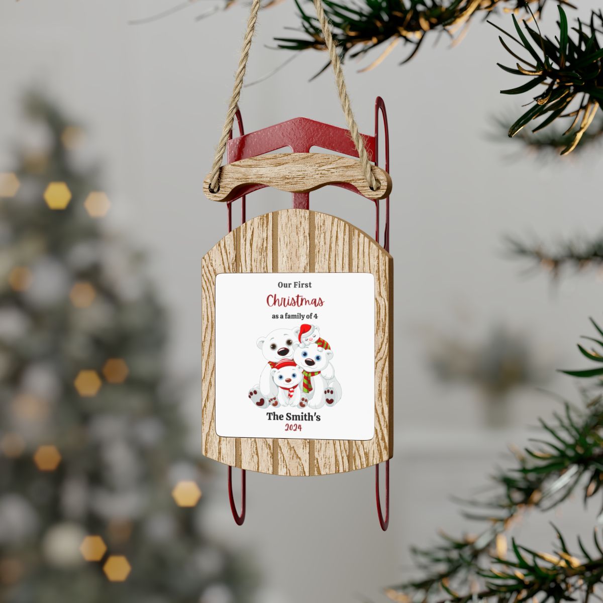 1st Christmas As a Family of 4 Sled Ornament-[Heartfelt Family Gift]