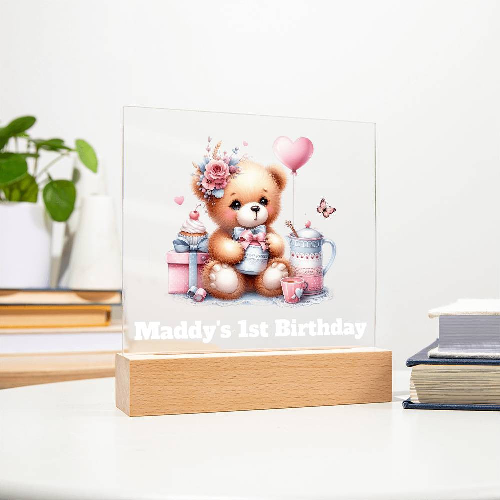 1st Birthday Teddy Bear Sign Night Light-[Heartfelt Family Gift]