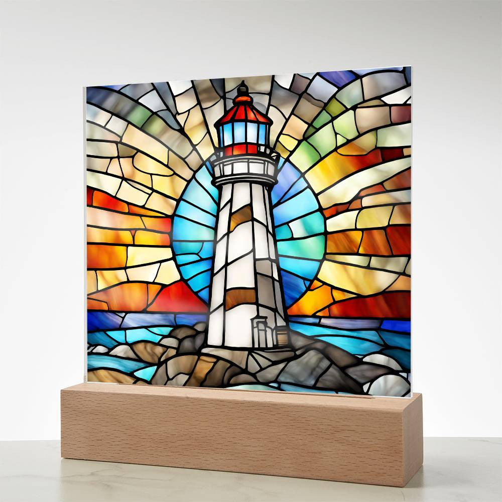 Lighthouse Faux Stained Glass Acrylic Plaque For Beach House Decoration Gift For Birthday Present Home Decor New Home-[Heartfelt Family Gift]