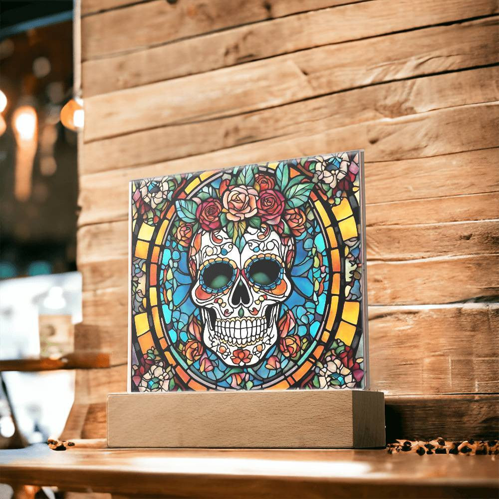 Sugar Skull Acrylic Square Plaque Halloween Decoration-[Heartfelt Family Gift]