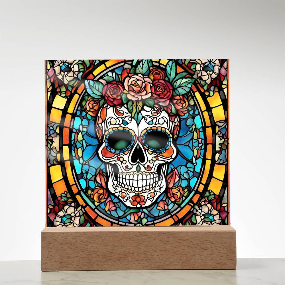 Sugar Skull Acrylic Square Plaque Halloween Decoration-[Heartfelt Family Gift]