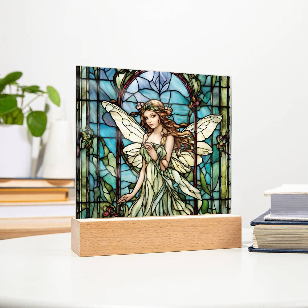 Fairy Faux Stained Glass Acrylic Plaque Gift For Fantasy Lover Gift Winged Fairy Nightlight For Mythical Creature Decoration Birthday Girls-[Heartfelt Family Gift]