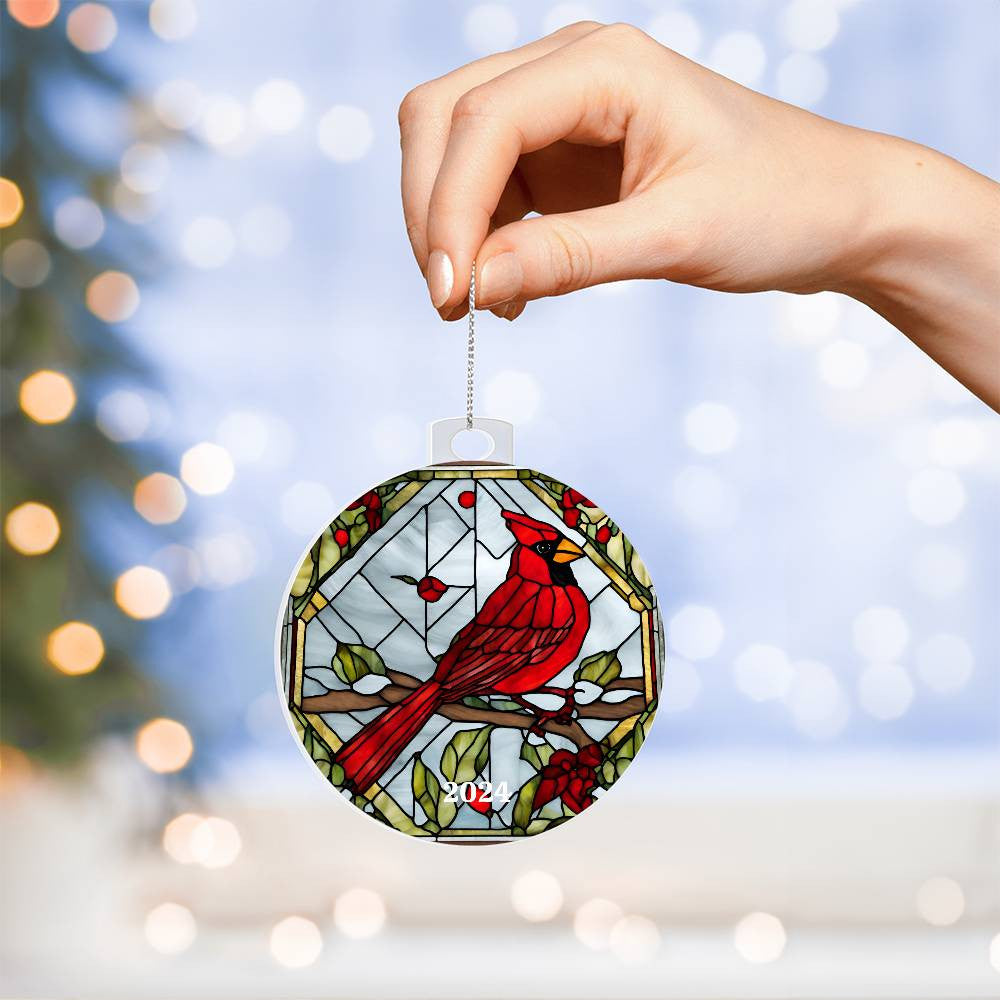 Cardinal Acrylic Christmas Tree Ornament-[Heartfelt Family Gift]