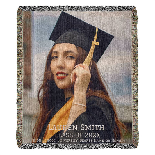 Custom Class of 2024 Woven Blanket Gift for Graduates - Portrait Edition-[Heartfelt Family Gift]
