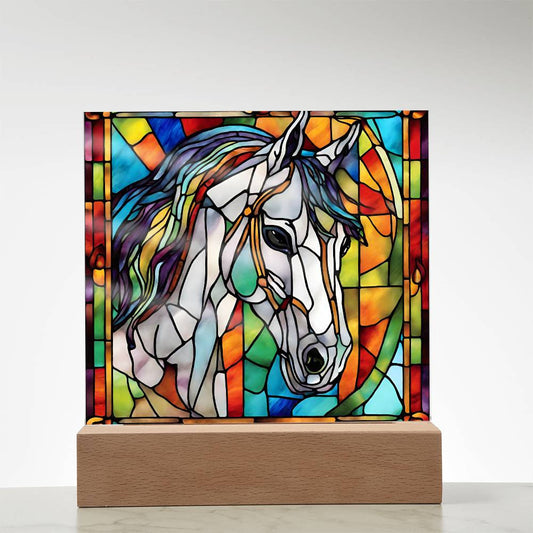 Faux Stained Glass Horse Acrylic Plaque - Perfect Horse Nightlight and Lover Gift for Girls Room Decor - Pony Picture and Night Light Combo-[Heartfelt Family Gift]