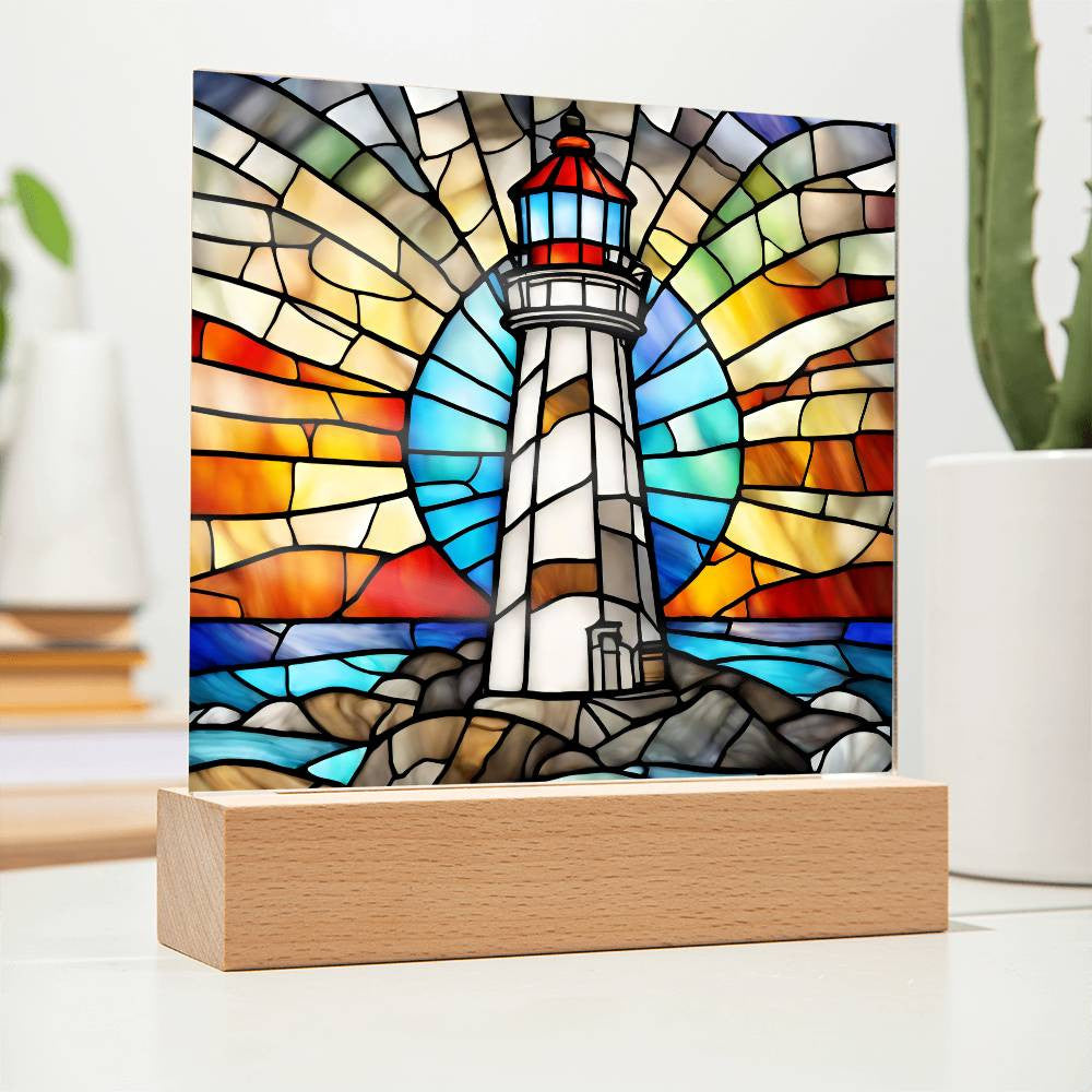 Lighthouse Faux Stained Glass Acrylic Plaque For Beach House Decoration Gift For Birthday Present Home Decor New Home-[Heartfelt Family Gift]