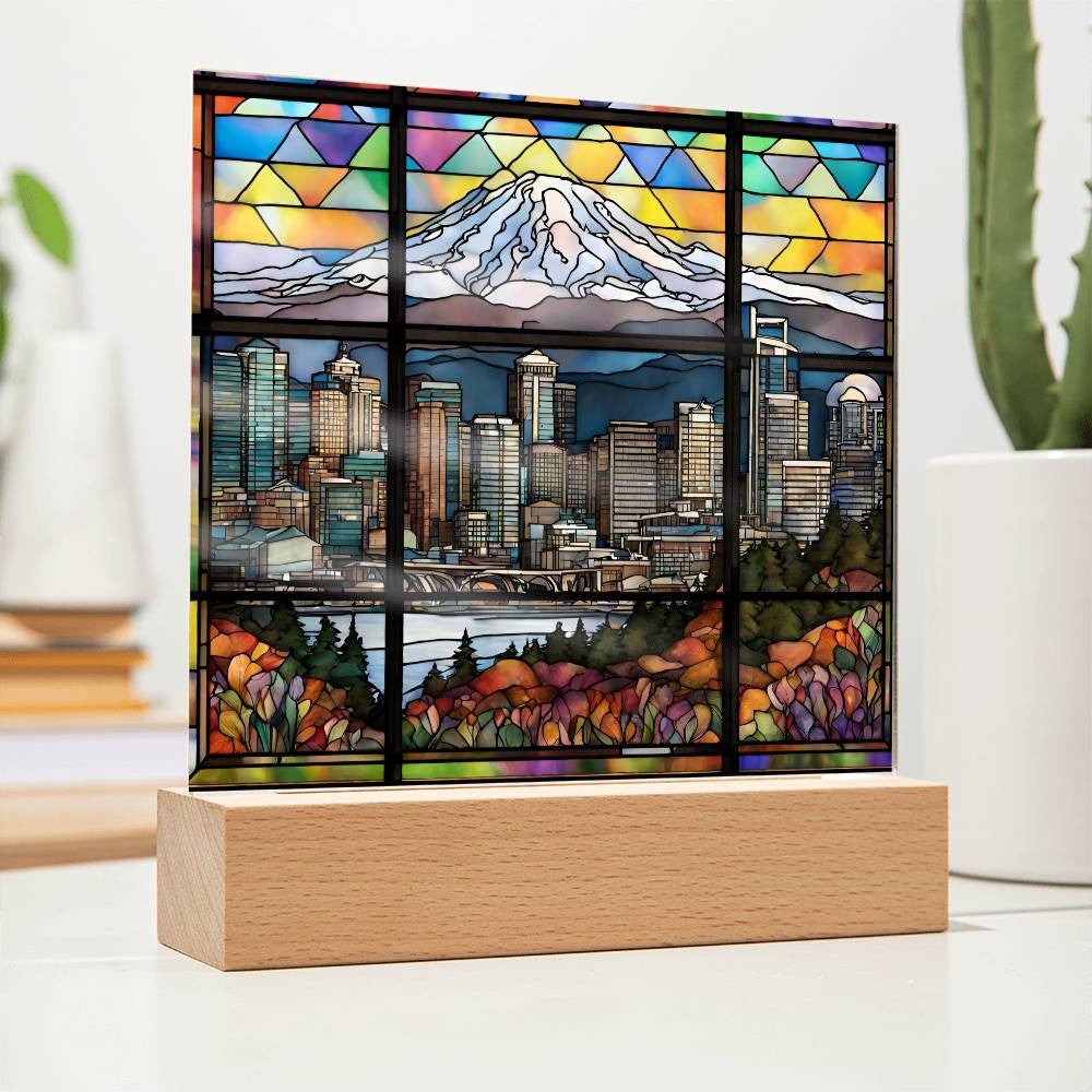Seattle Skyline Mount Rainier LED Acrylic Plaque-[Heartfelt Family Gift]