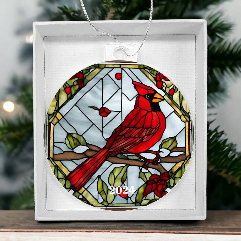 Cardinal Acrylic Christmas Tree Ornament-[Heartfelt Family Gift]