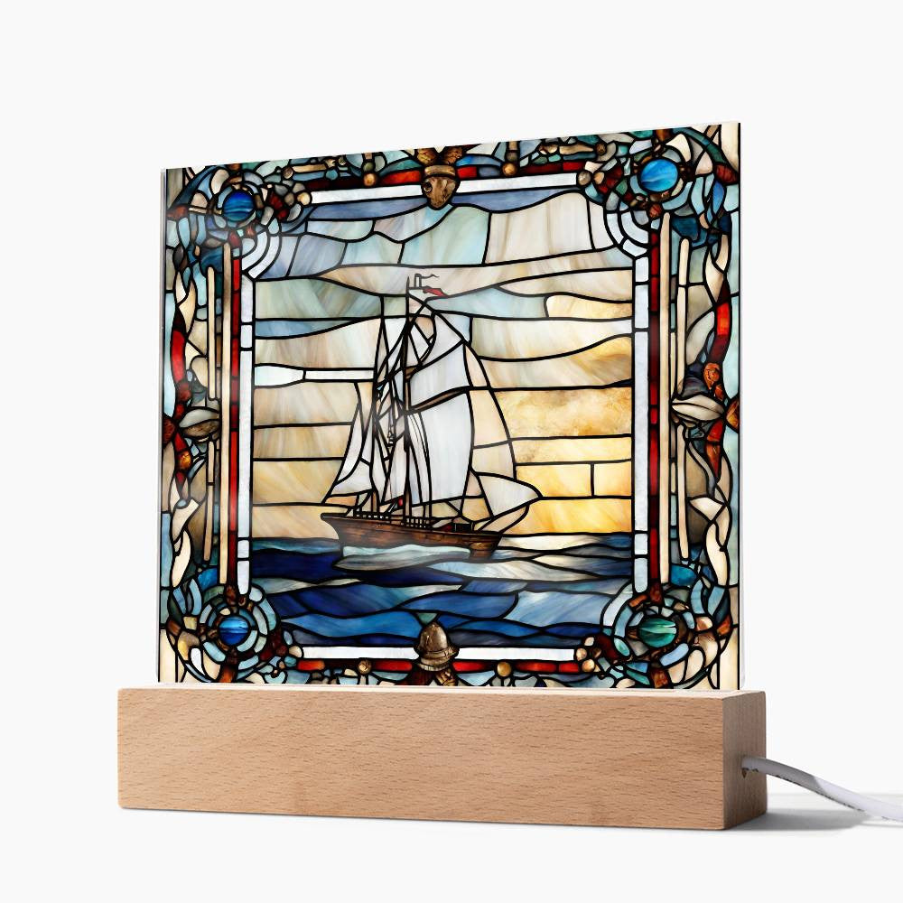 Nautical Faux Stained Glass Acrylic Square Plaque-[Heartfelt Family Gift]