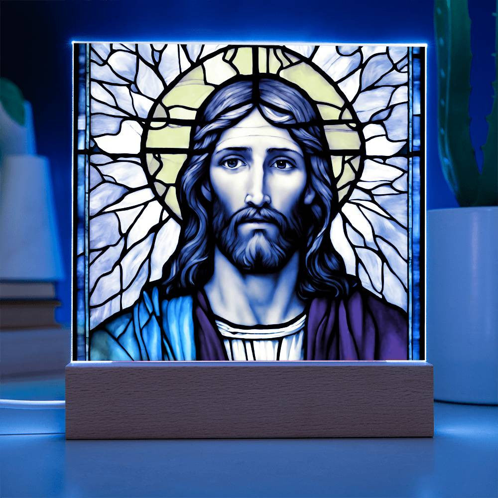 Christian Faith-Inspired Jesus Stained Glass Acrylic Plaque Night Light for Religious Home Decor and Gift-[Heartfelt Family Gift]