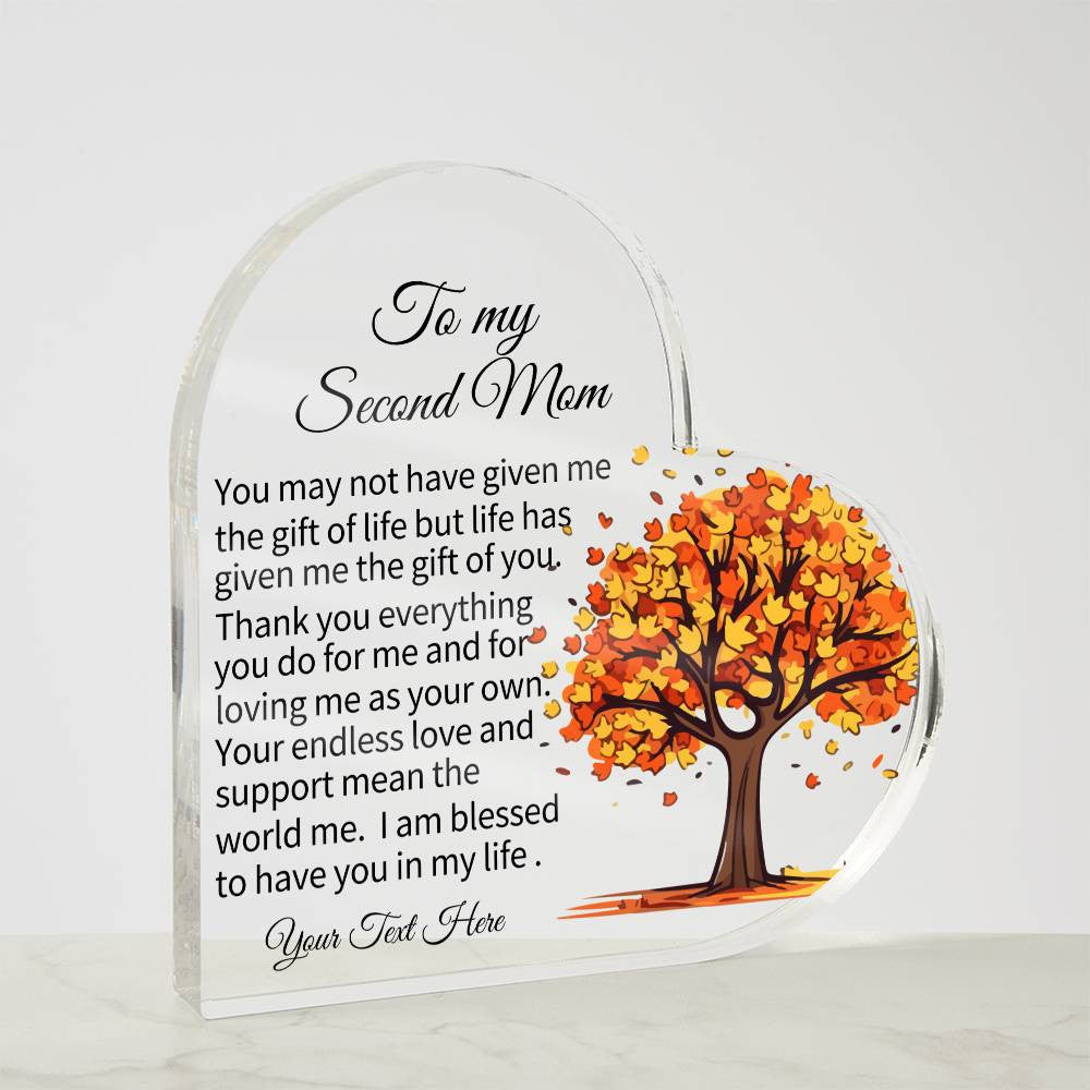 To My Second Mom Acrylic Heart Plaque-[Heartfelt Family Gift]