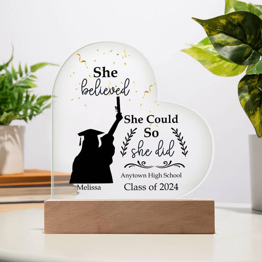 Personalized Graduation Gift for Her - LED Acrylic Heart Plaque-[Heartfelt Family Gift]