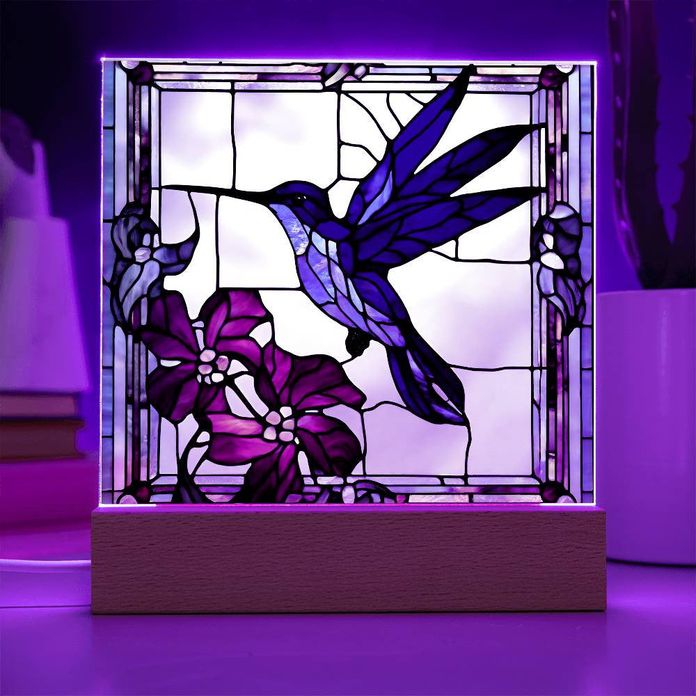 Stained Glass Hummingbird Flowers LED Plaque - Perfect Gift for Bird  Poppy Lovers-[Heartfelt Family Gift]