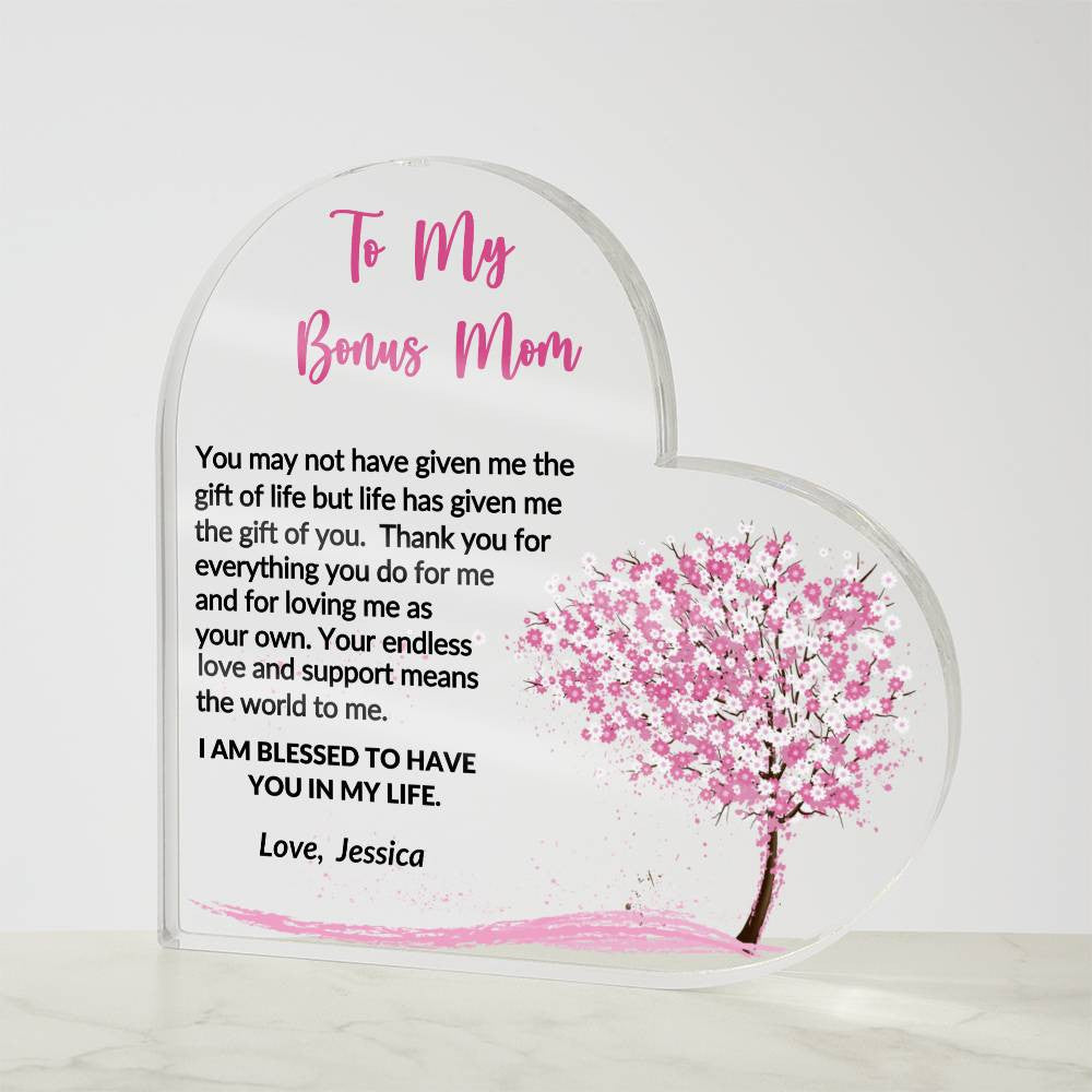 Bonus Mom Gift Acrylic Heart Plaque-[Heartfelt Family Gift]