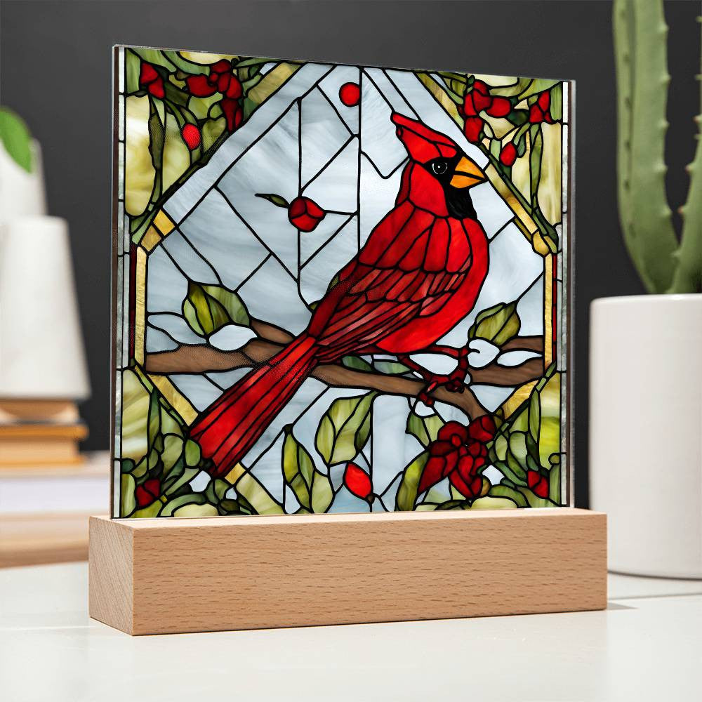 Faux Stained Glass Cardinal Acrylic Plaque Memorial and Remembrance Gift for Loss of Loved One Home Decor for Cardinal Lovers Red Bird-[Heartfelt Family Gift]