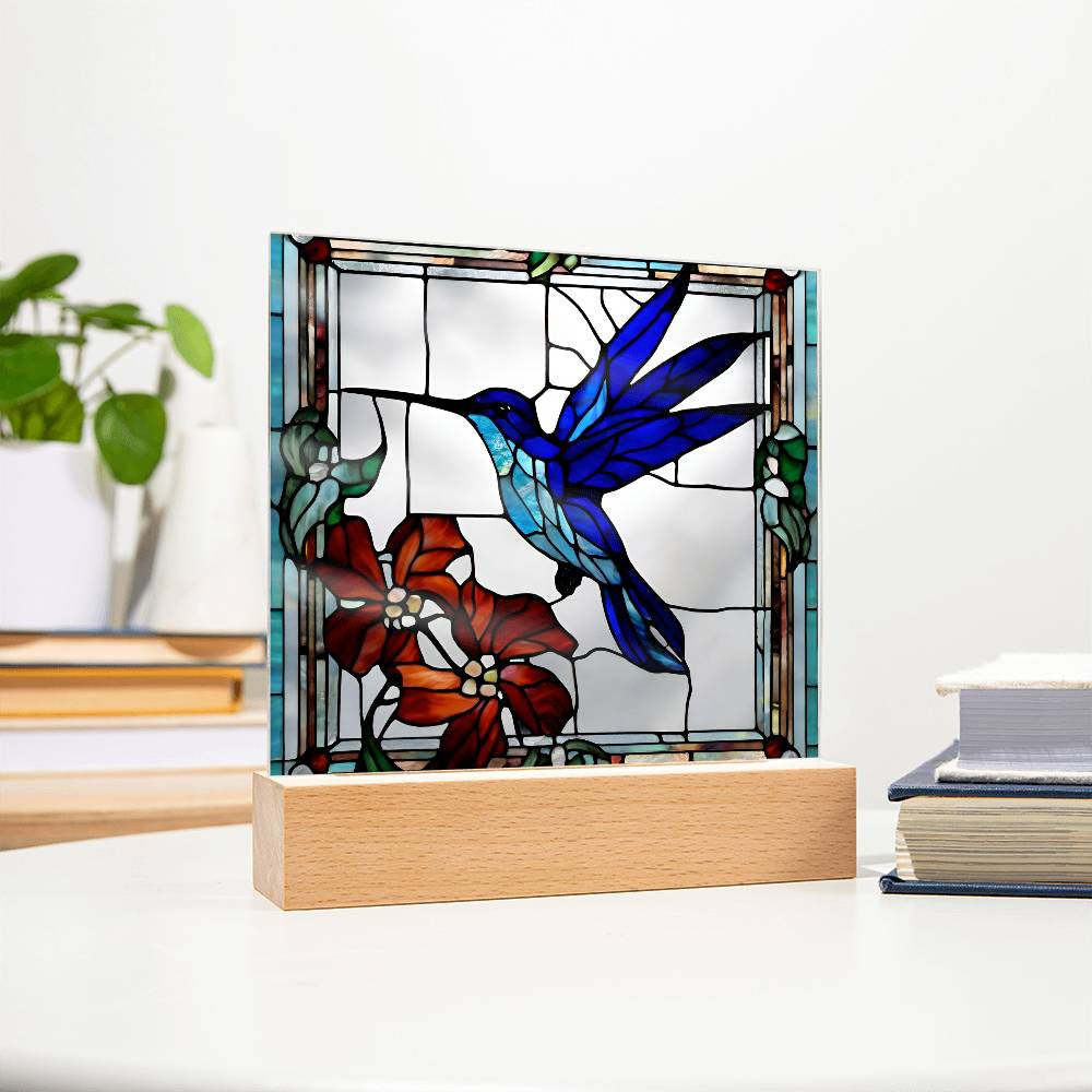 Stained Glass Hummingbird Flowers LED Plaque - Perfect Gift for Bird  Poppy Lovers-[Heartfelt Family Gift]