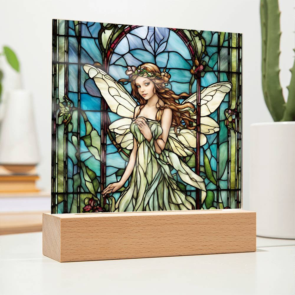 Fairy Faux Stained Glass Acrylic Plaque Gift For Fantasy Lover Gift Winged Fairy Nightlight For Mythical Creature Decoration Birthday Girls-[Heartfelt Family Gift]