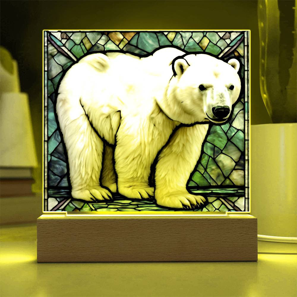 Polar Bear Faux Stained Glass LED Plaque-[Heartfelt Family Gift]