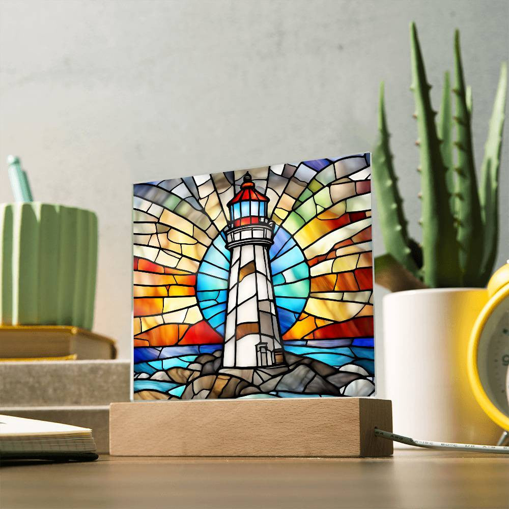 Lighthouse Faux Stained Glass Acrylic Plaque For Beach House Decoration Gift For Birthday Present Home Decor New Home-[Heartfelt Family Gift]