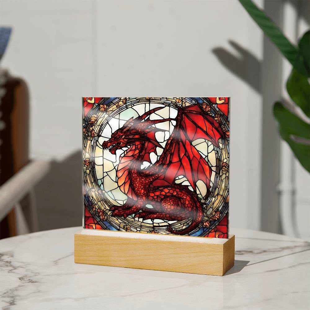 Dragon Faux Stained Glass Plaque - Medieval Nightlight and Fantasty Gift for Dragon Lovers - Gothic Home Decor-[Heartfelt Family Gift]