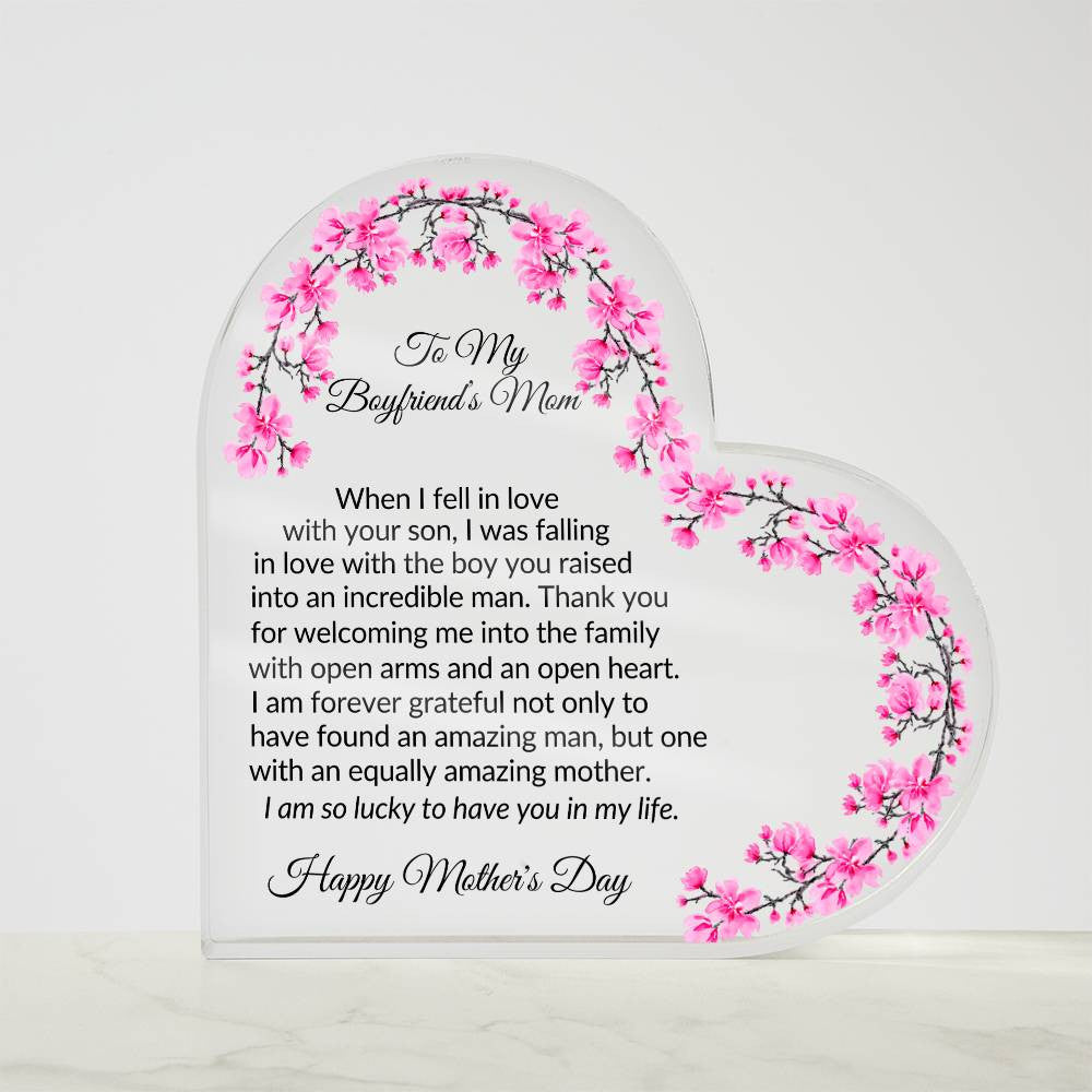 To My Boyfriends Mom Acrylic Heart Plaque Gift-[Heartfelt Family Gift]