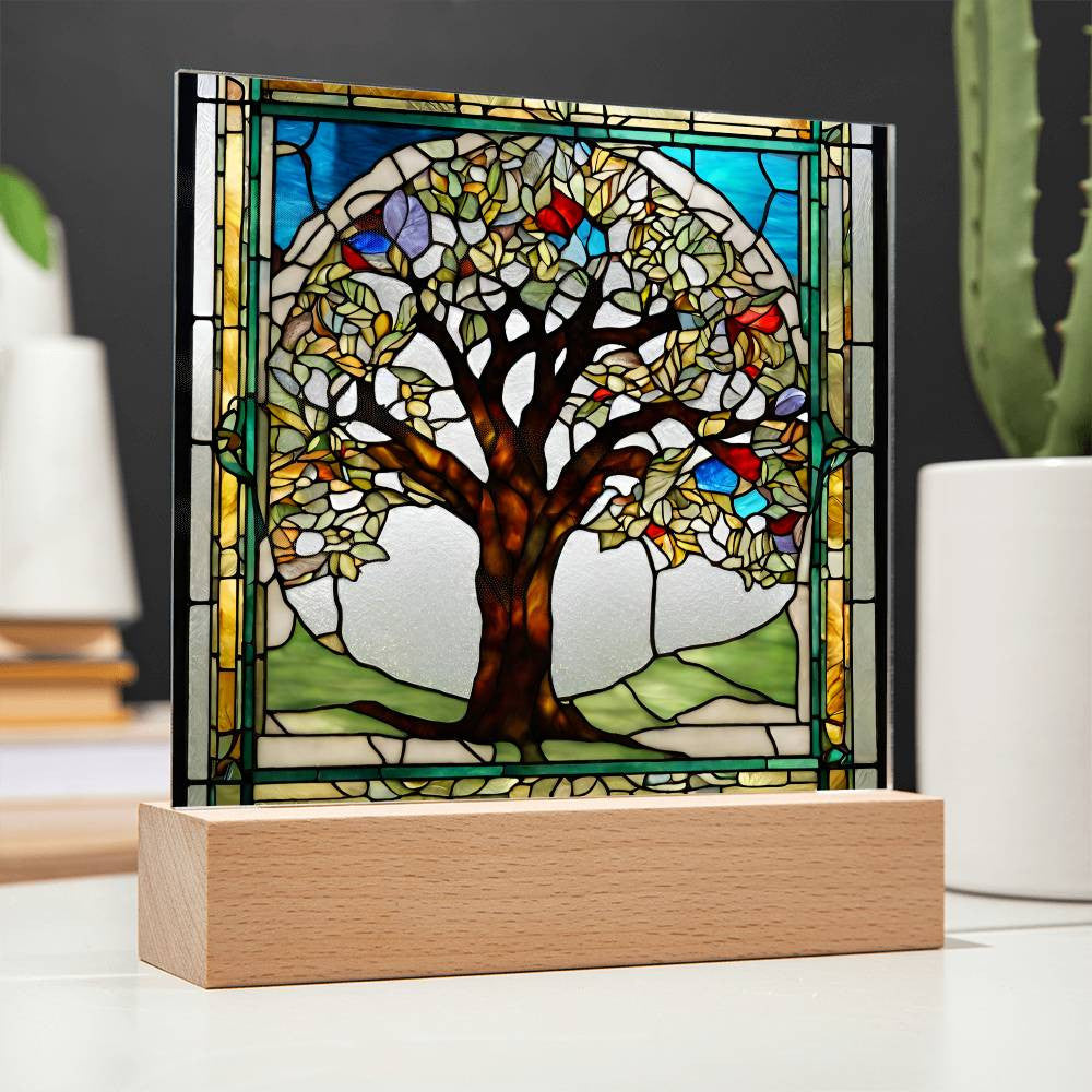 Tree of Life LED Stained Glass Plaque  Sobriety  Recovery Gift  Transplant Survivor  Home Decor Nightlight-[Heartfelt Family Gift]