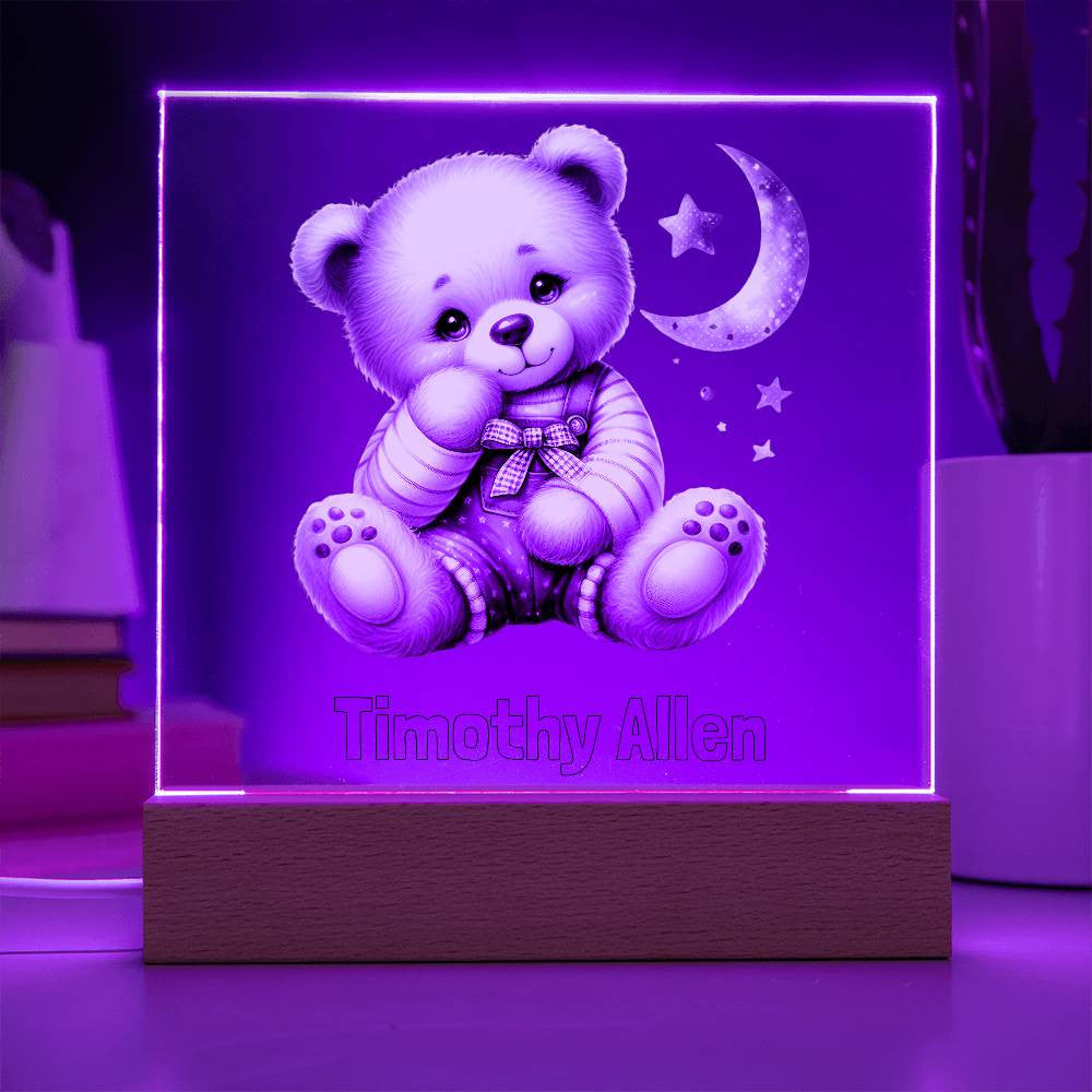 Teddy Bear Night Light, Boys Bedroom Decor, Nursery Room, Babies Room, Childs Nightlight, Babys nitelight, baby shower gift, Lighted Plaque Table Lamp-[Heartfelt Family Gift]