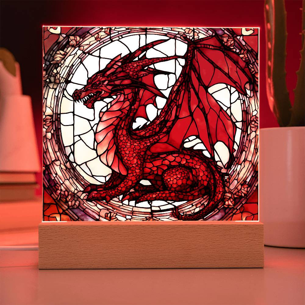Dragon Faux Stained Glass Plaque - Medieval Nightlight and Fantasty Gift for Dragon Lovers - Gothic Home Decor-[Heartfelt Family Gift]