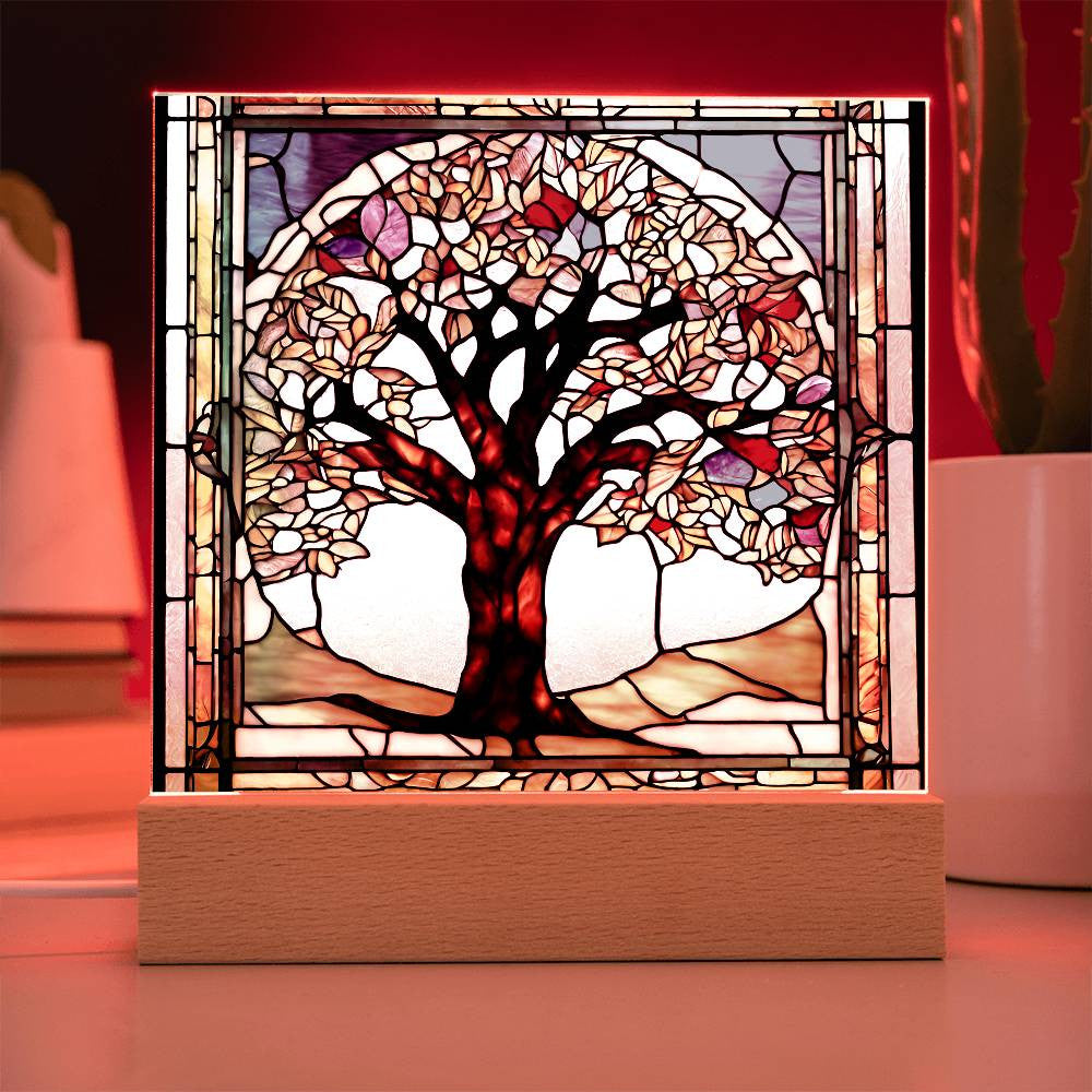 Tree of Life LED Stained Glass Plaque  Sobriety  Recovery Gift  Transplant Survivor  Home Decor Nightlight-[Heartfelt Family Gift]