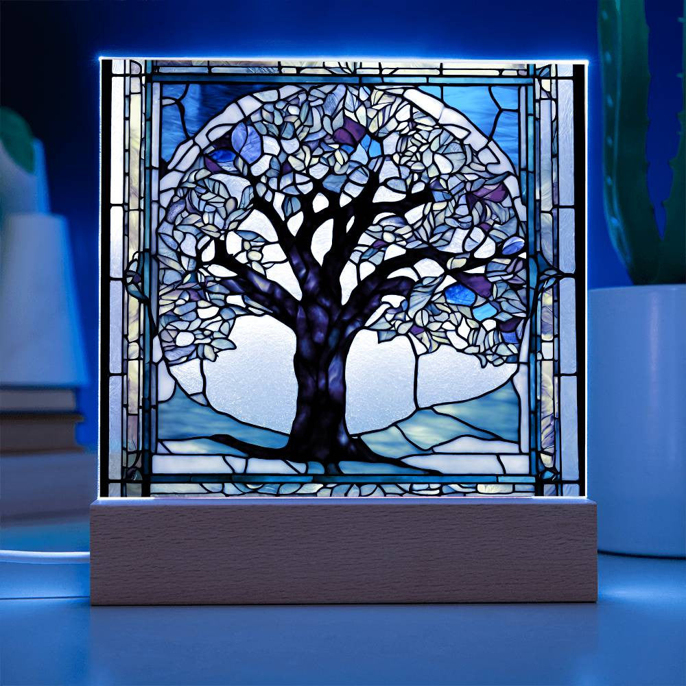Tree of Life LED Stained Glass Plaque  Sobriety  Recovery Gift  Transplant Survivor  Home Decor Nightlight-[Heartfelt Family Gift]