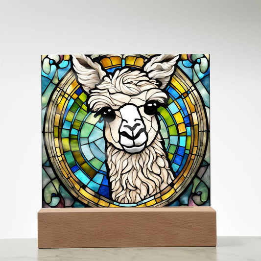 Llama Faux Stained Glass Acrylic Square Plaque-[Heartfelt Family Gift]