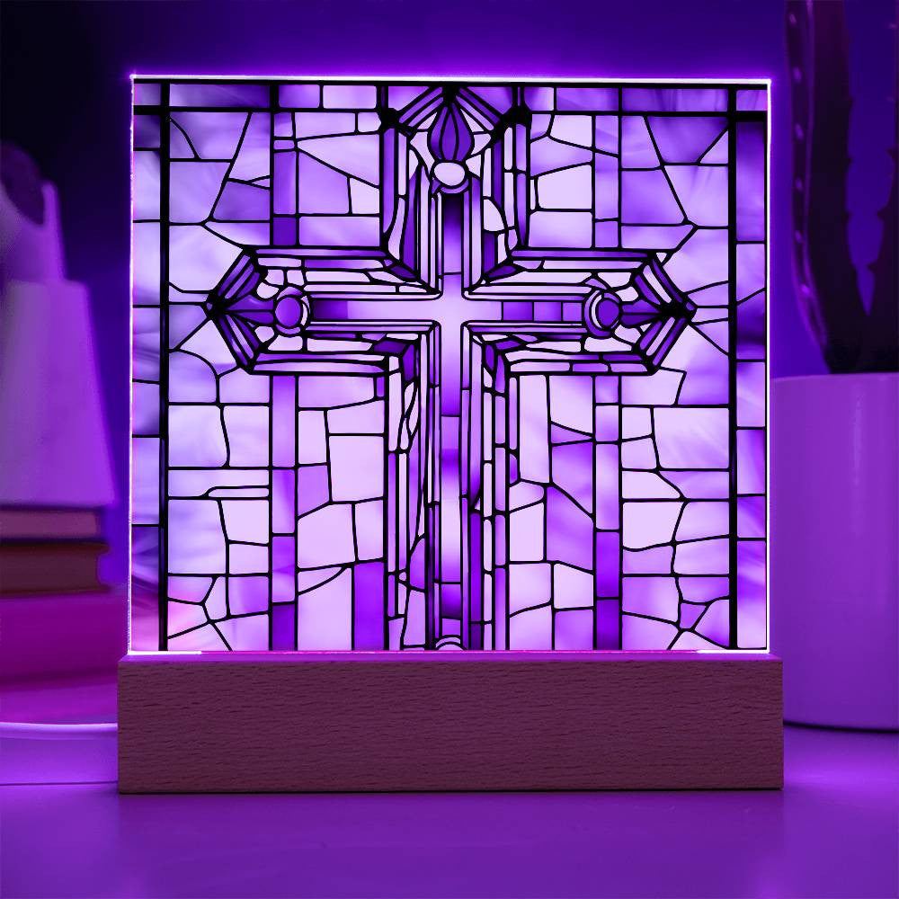 Biblical Cross Faux Stained Glass - Christian Religious Gift for Catholic 1st Communion Baptism and Loss of Loved Ones-[Heartfelt Family Gift]