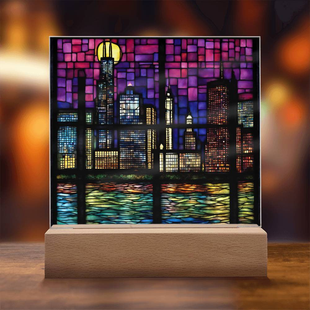 Chicago Skyline Sears Town LED Acrylic Square Plaque-[Heartfelt Family Gift]
