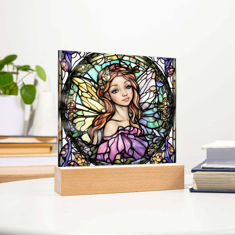 Fairy Faux Stained Glass Acrylic Plaque Gift For Fantasy Lover Gift Winged Fairy Nightlight For Mythical Creature Decoration Birthday Girls-[Heartfelt Family Gift]