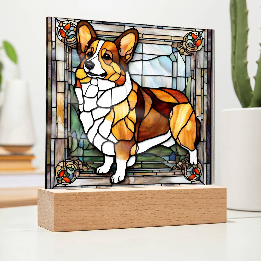 Corgi Dog Light Box Acrylic Plaque, Corgi Dog Decor, Faux Stained Glass, Gift for Corgi Mom, Gift for Corgi lover, Welsh Corgi Decoration, Dog Gift, Housewarming Gifts-[Heartfelt Family Gift]