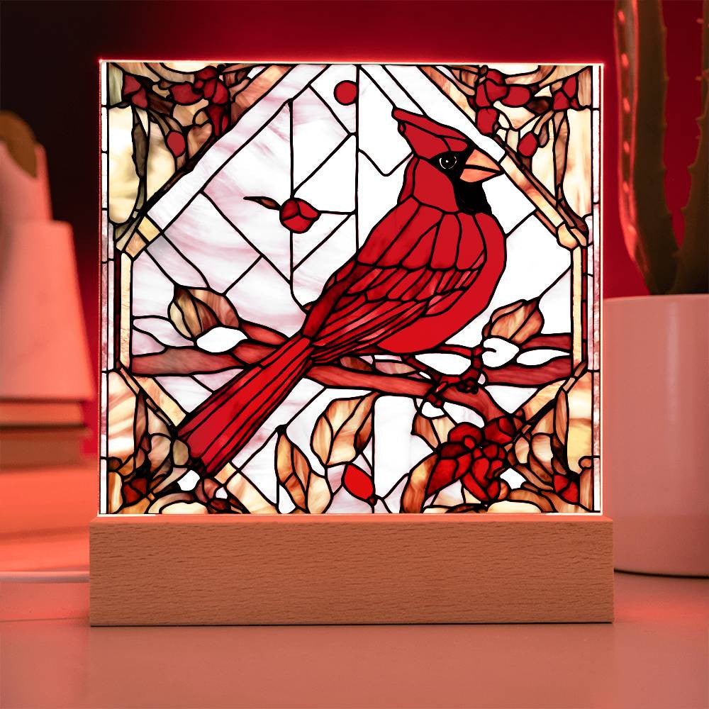 Faux Stained Glass Cardinal Acrylic Plaque Memorial and Remembrance Gift for Loss of Loved One Home Decor for Cardinal Lovers Red Bird-[Heartfelt Family Gift]